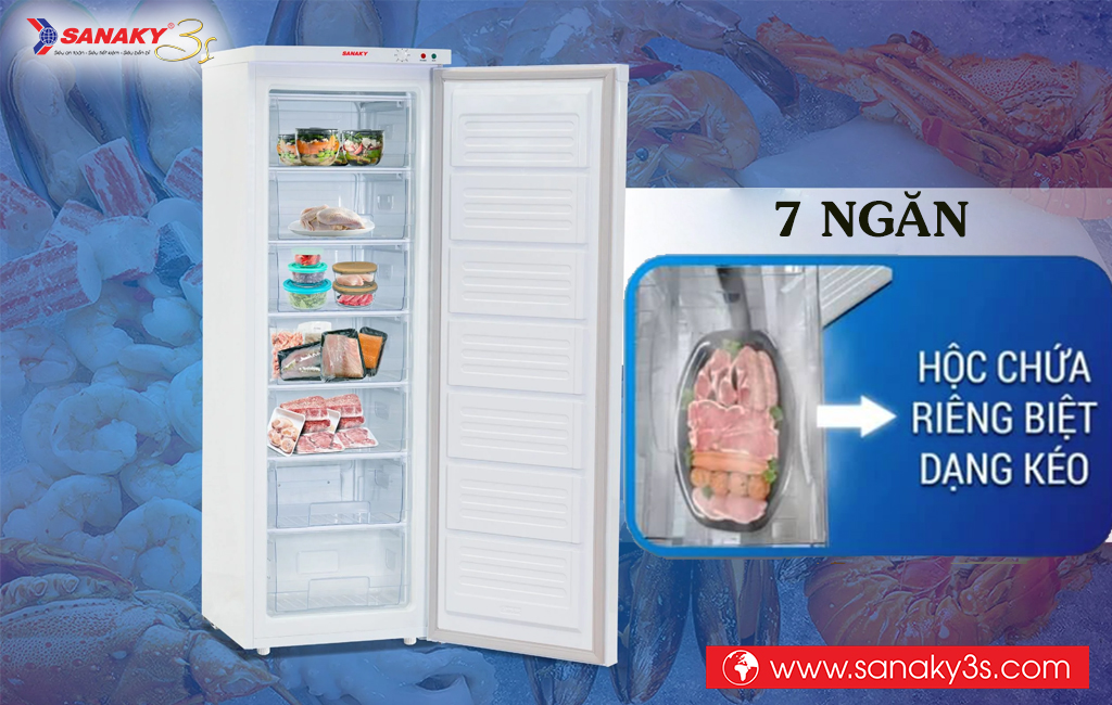 Tủ đông đứng Sanaky VH-230VD 7 hộc chứa riêng biệt