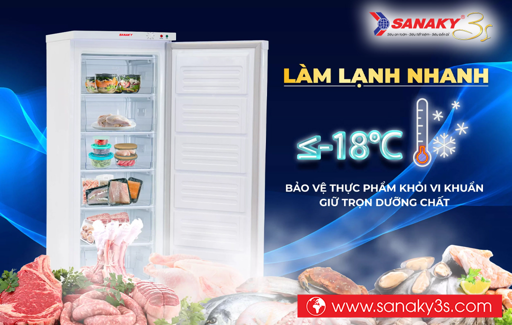 Tủ đông đứng Sanaky VH-230VD nhiệt độ -18°C