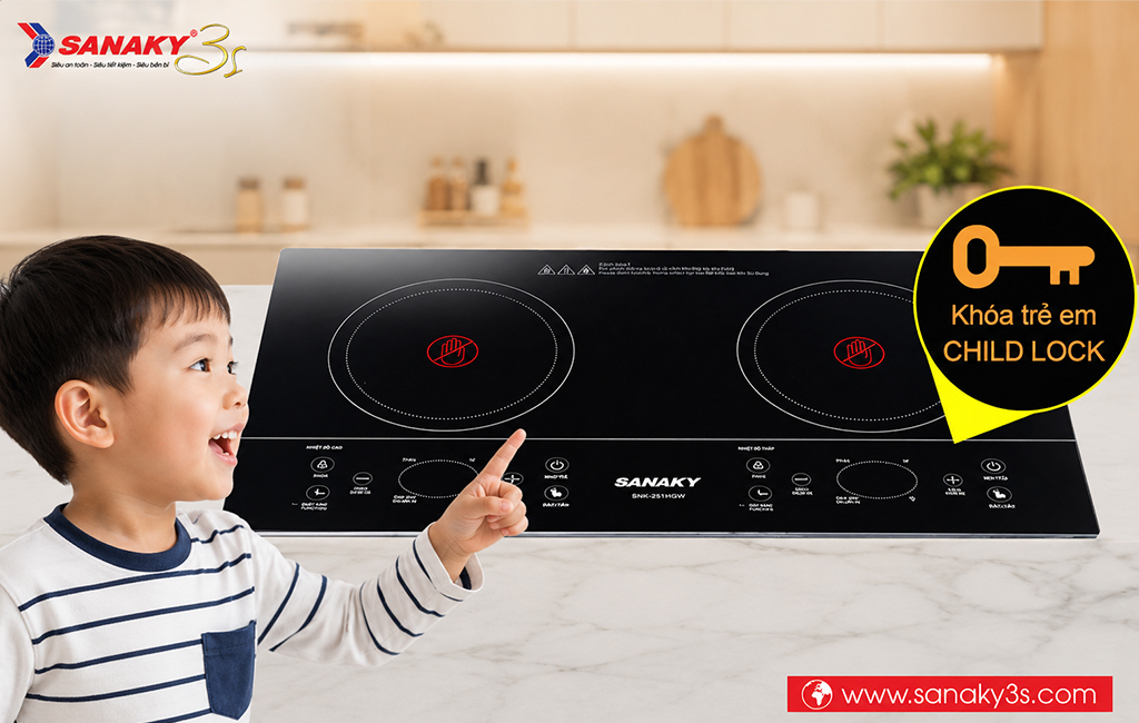 Bếp hồng ngoại Sanaky chức năng khóa trẻ em