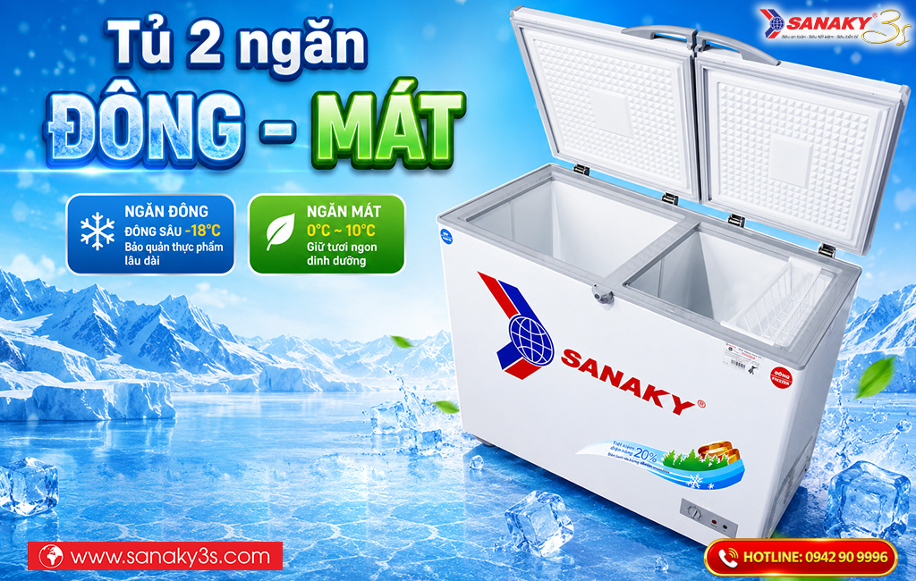 Tủ 2 ngăn đông mát Sanaky