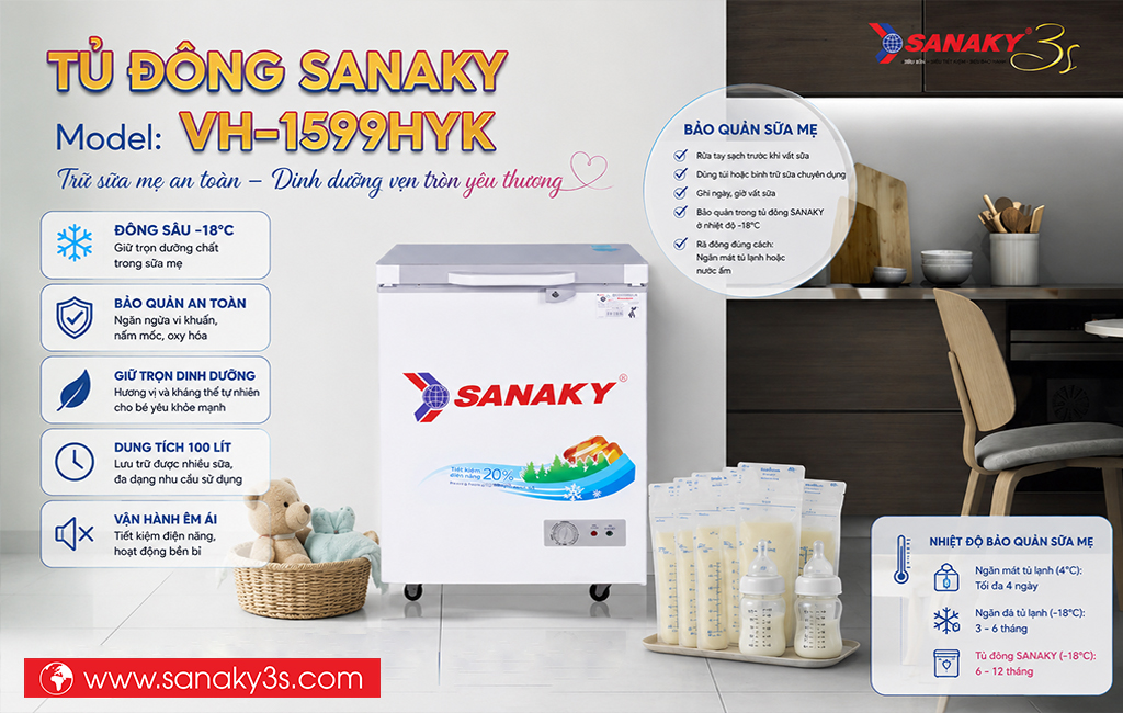Tủ đông Sanaky VH-1599HYK 100 Lít