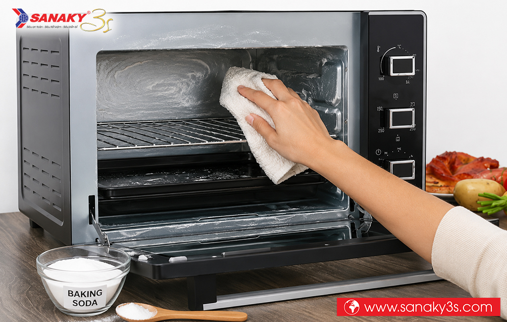Vệ sinh lò nướng Sanaky bằng backing soda