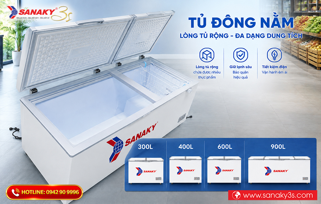 Lòng tủ rộng đa dạng dung tích