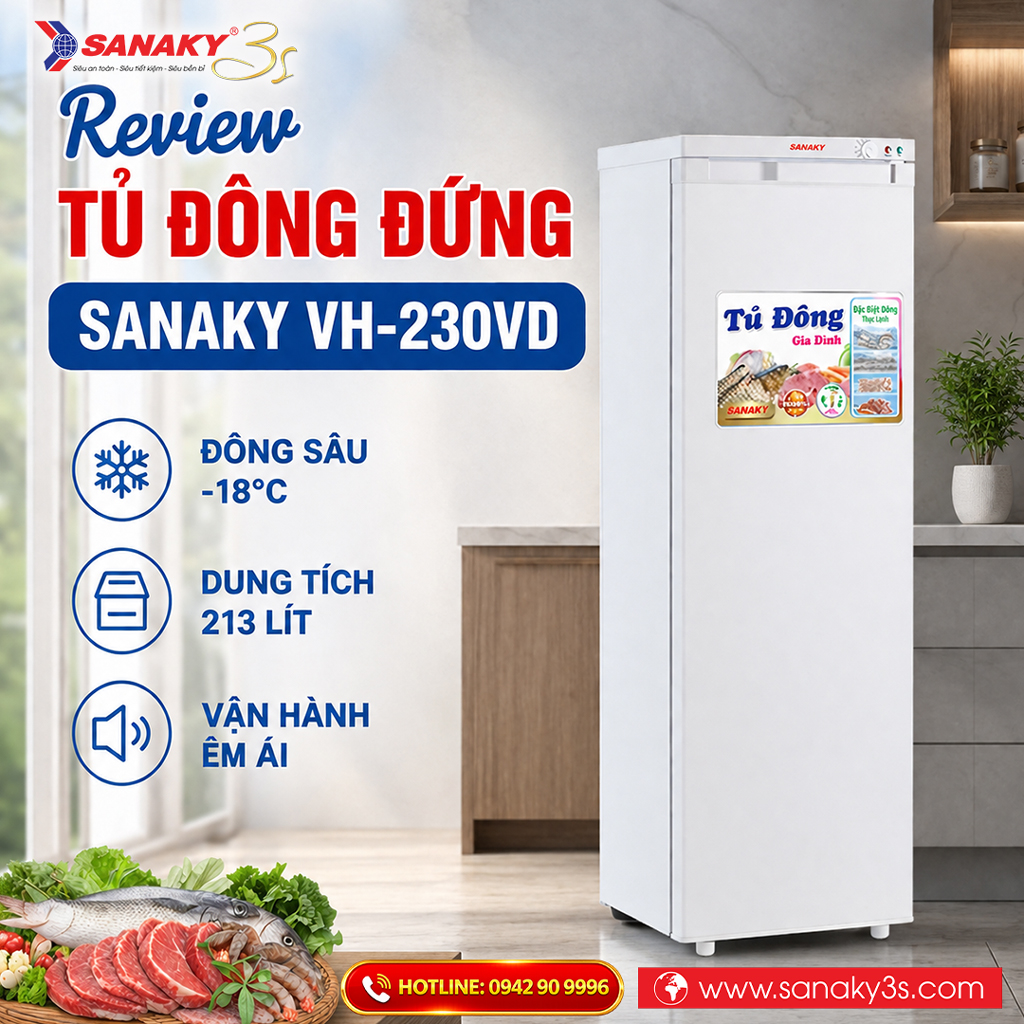 Review Tủ đông đứng Sanaky VH-230VD