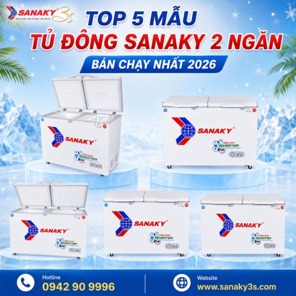 Top 5 mẫu tủ đông Sanaky 2 ngăn bán chạy nhất 2026