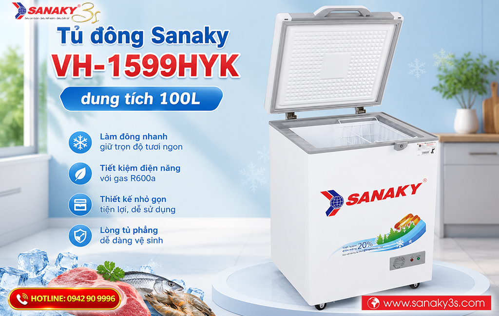 Tủ đông Sanaky VH-1599HYK dung tích 100L