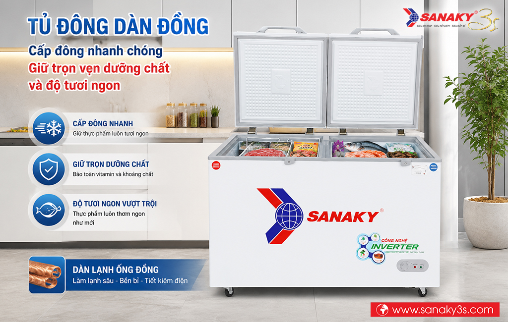 Tủ đông Sanaky dàn đồng