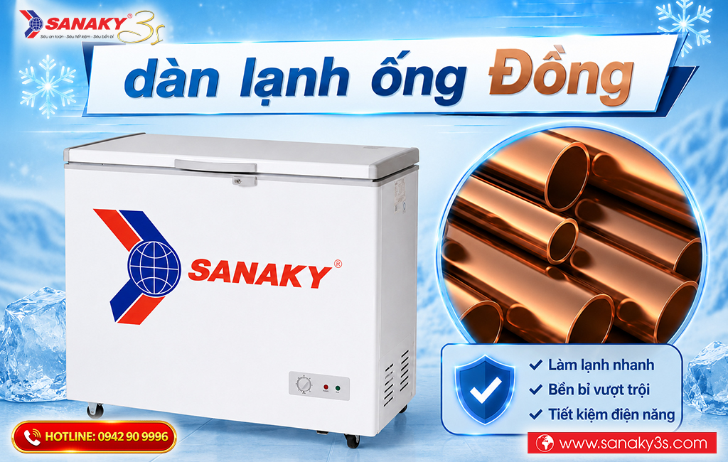 Tủ đông Sanaky dàn lạnh ống đồng bền bỉ