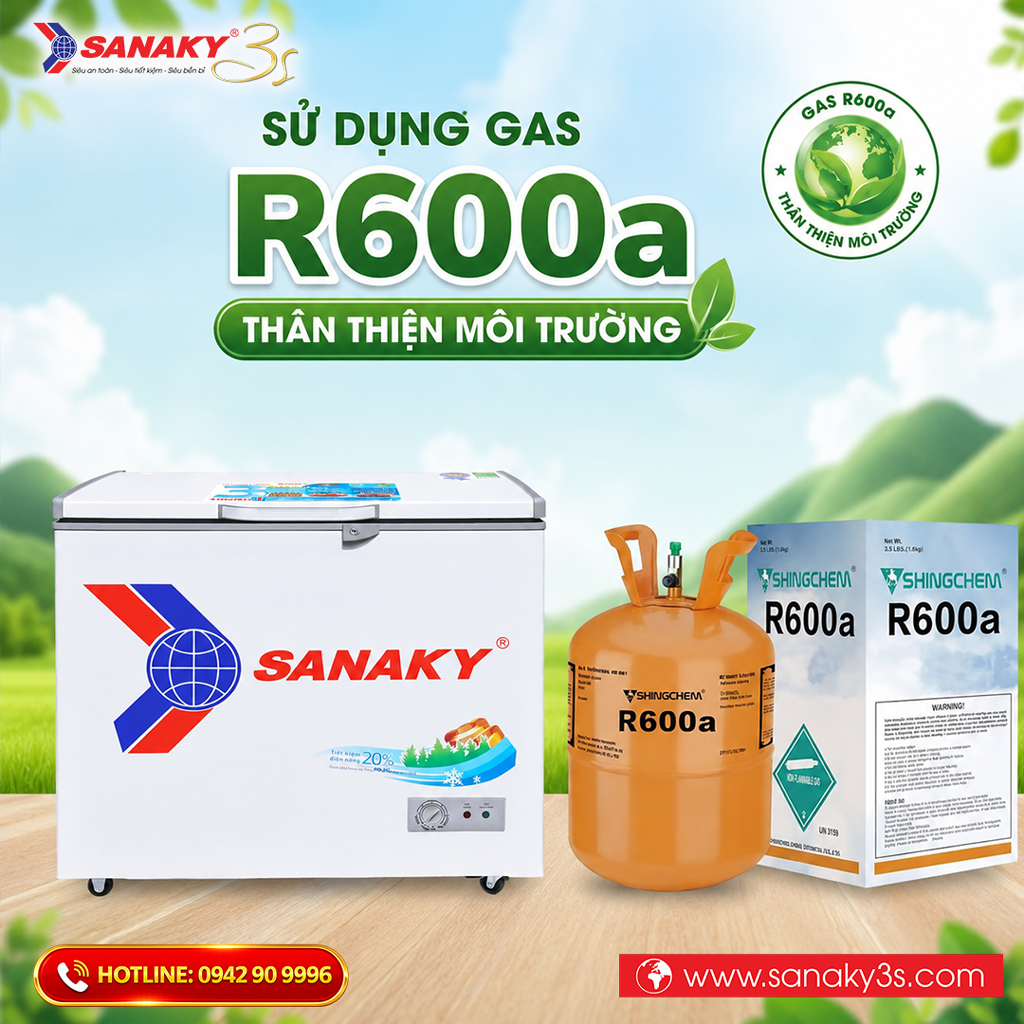 Tủ đông Sanaky sử dụng Gas R600a thân thiện với môi trường
