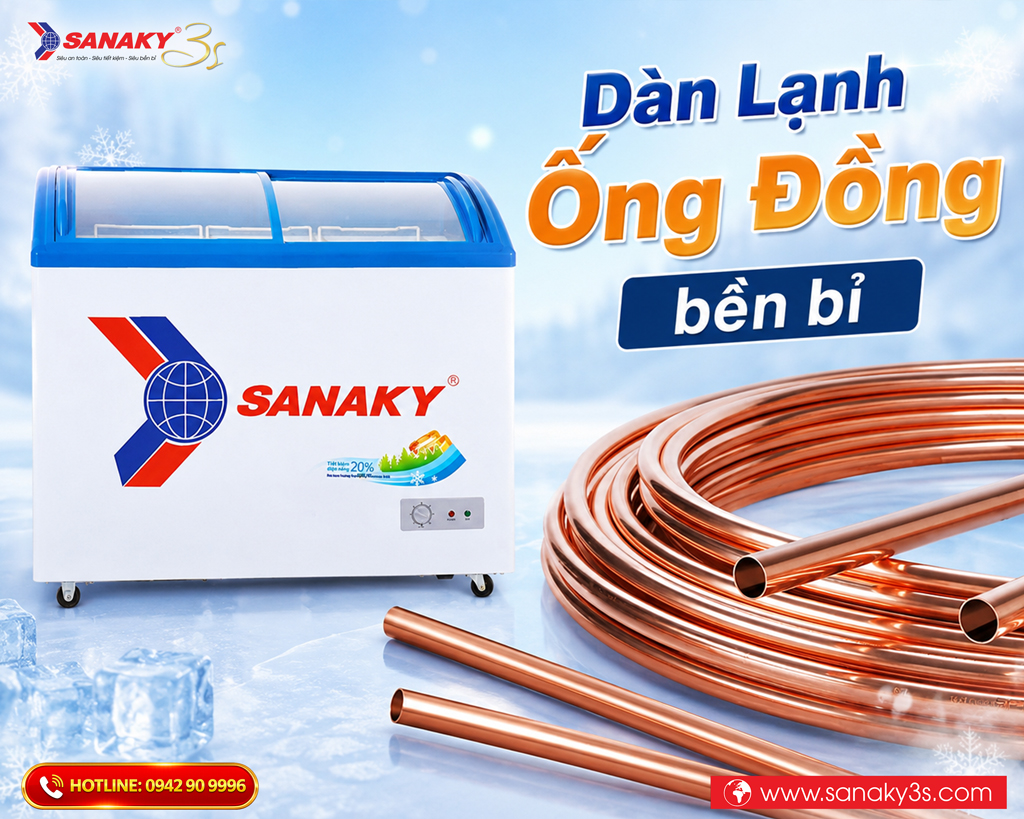 Tủ đông mặt kính Sanaky VH-3899K dàn lạnh ống đồng