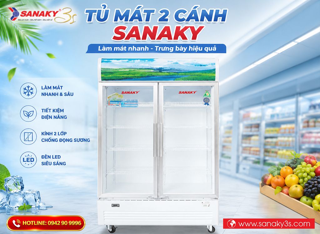 Tủ mát Sanaky 2 cánh mở