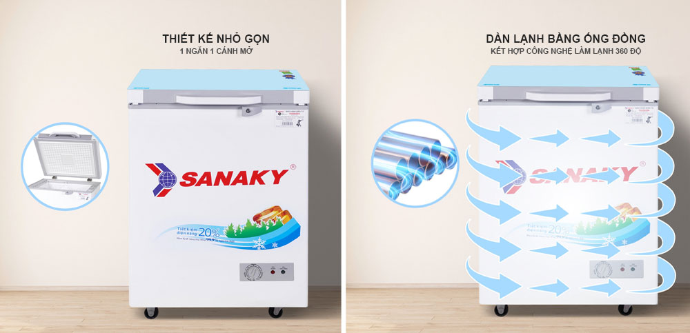 Tủ đông dàn lạnh bằng ống đồng Sanaky VH-1599HYKD